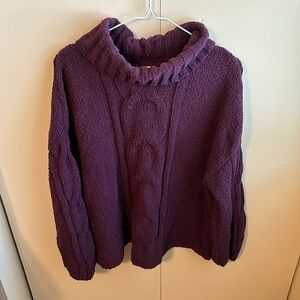 Seven7 Women’s Medium BlackBerry Wine Cable Knit Turtleneck Sweater